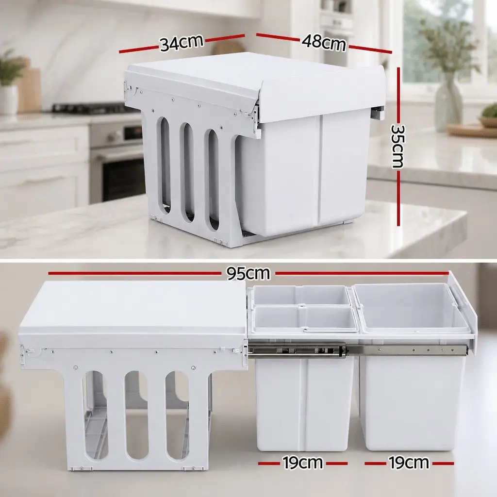 Pull Out Bin Kitchen Waste Bins Steel ABS Polypropylene White 31L