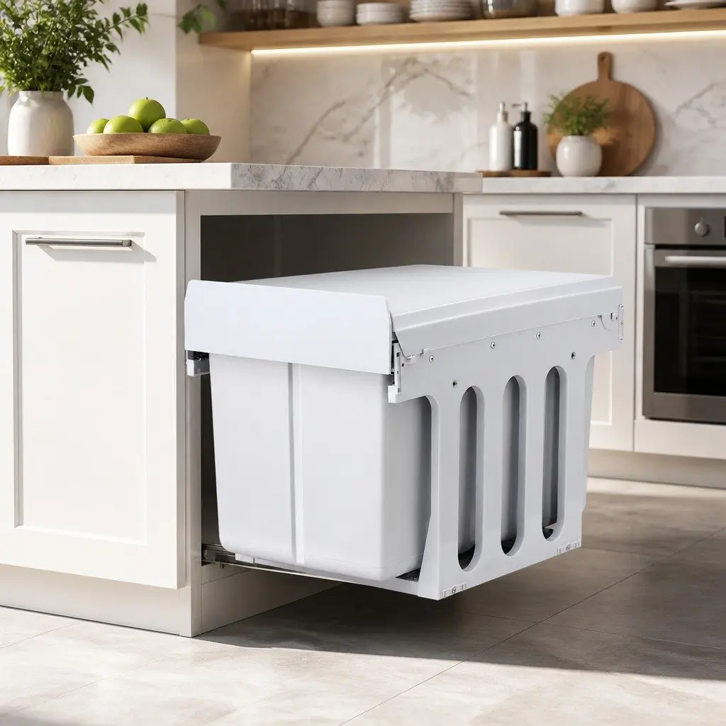 Pull Out Bin Kitchen Waste Bins Steel ABS Polypropylene White 31L