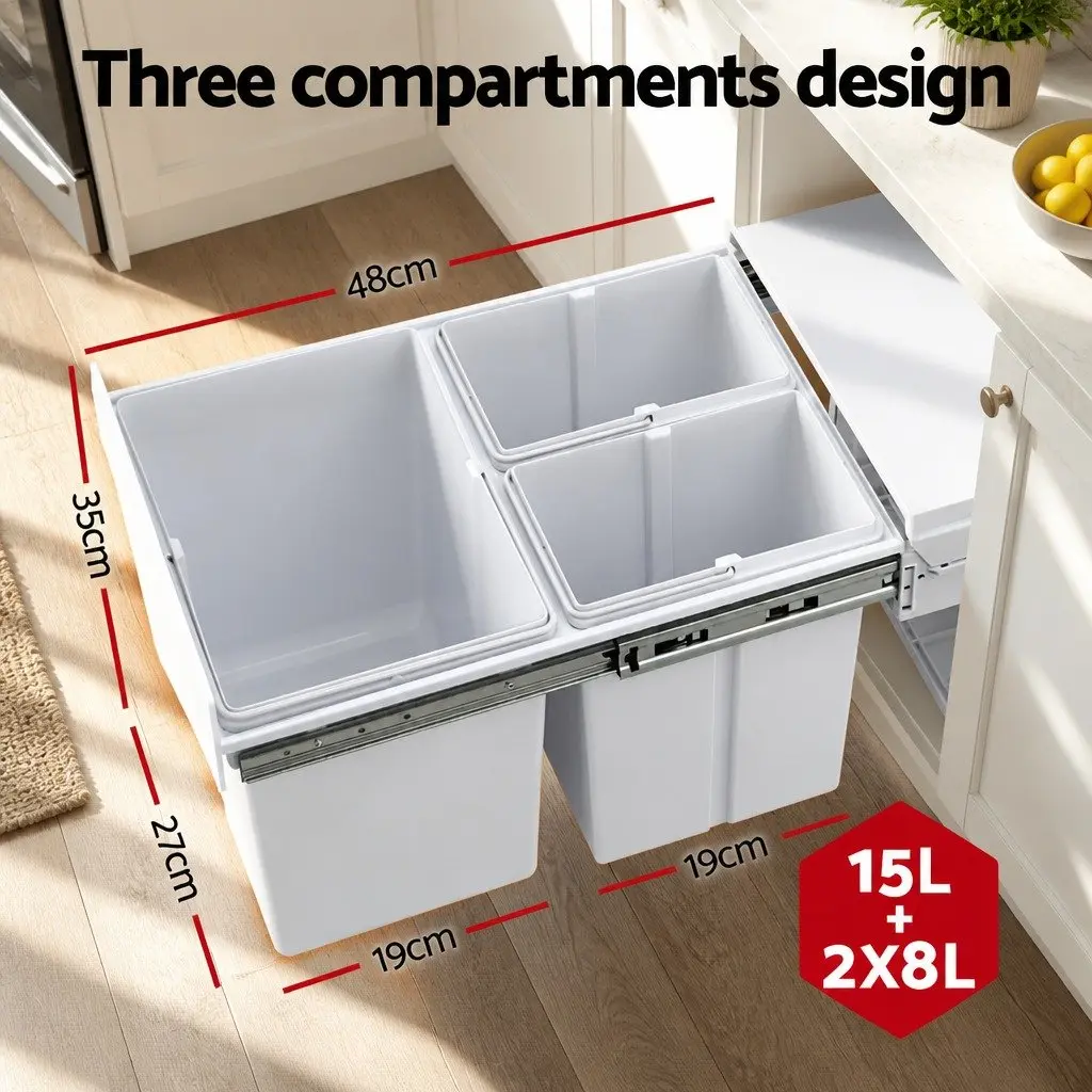 Pull Out Bin Kitchen Waste Bins Steel ABS Polypropylene White 31L