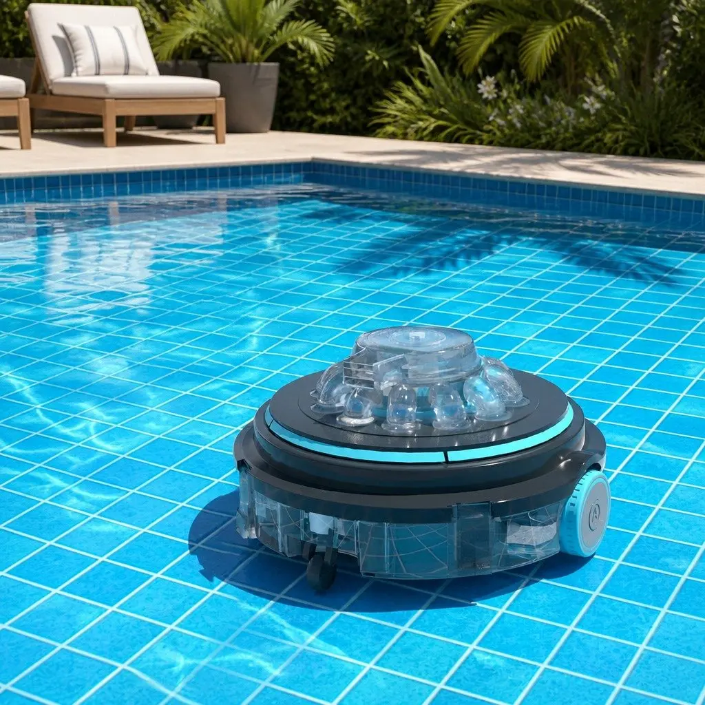 Robotic Pool Cleaner Automatic Vacuum Cordless Grey Swimming Pool Cleaner Robot