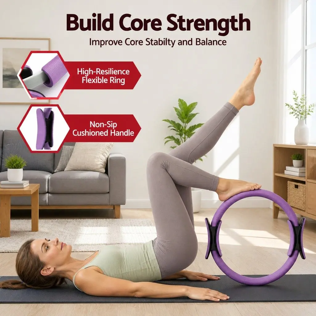 Pilates Ring Set TPE 34cm Purple Mini Yoga Ball PVC 25cm Resistance Bands Home Workout Equipment