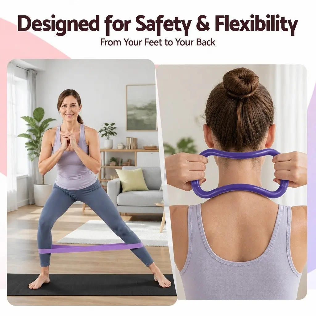 Pilates Ring Set TPE 34cm Purple Mini Yoga Ball PVC 25cm Resistance Bands Home Workout Equipment