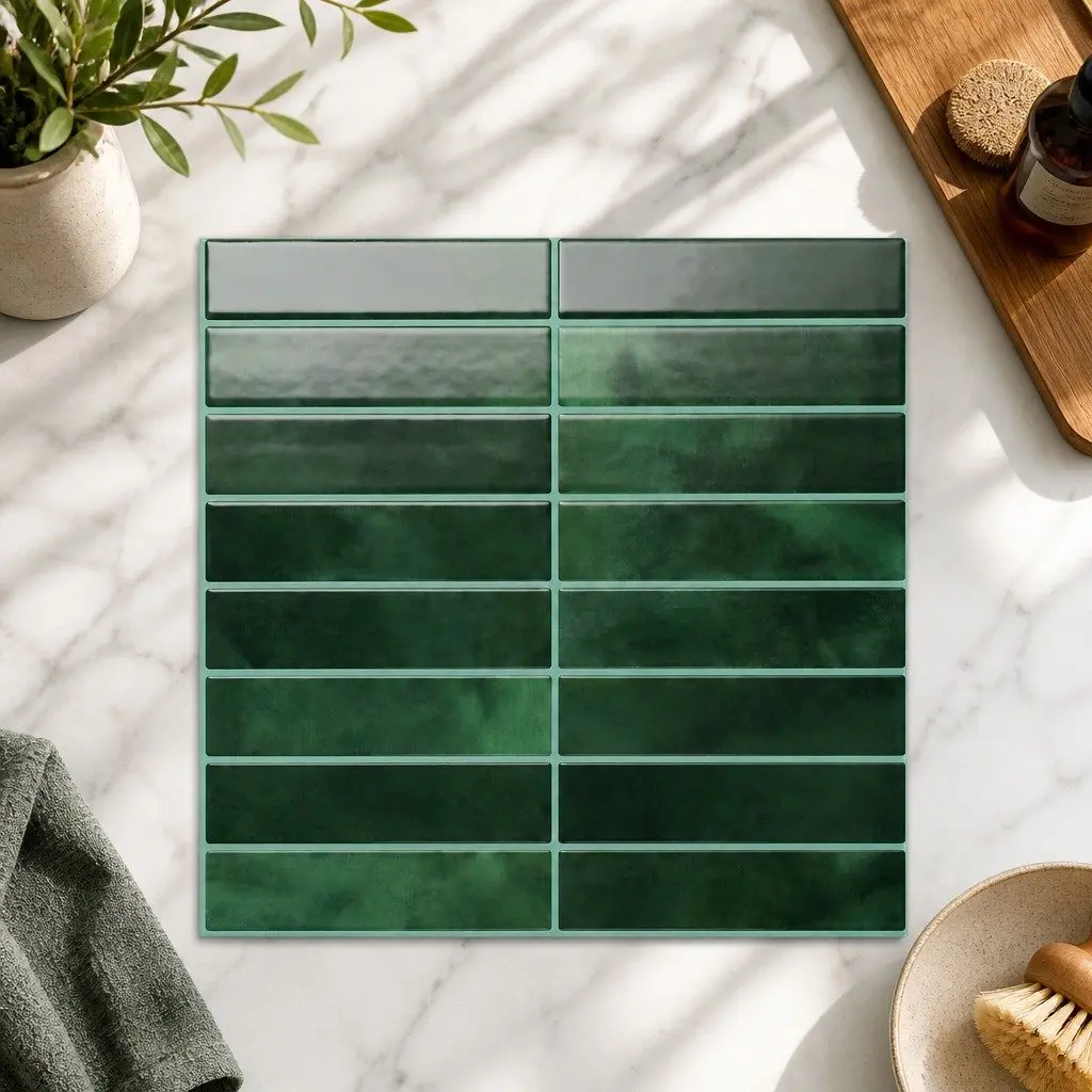 3D Peel and Stick Wall Tiles Vinyl 30.5 x 30.5 cm Green