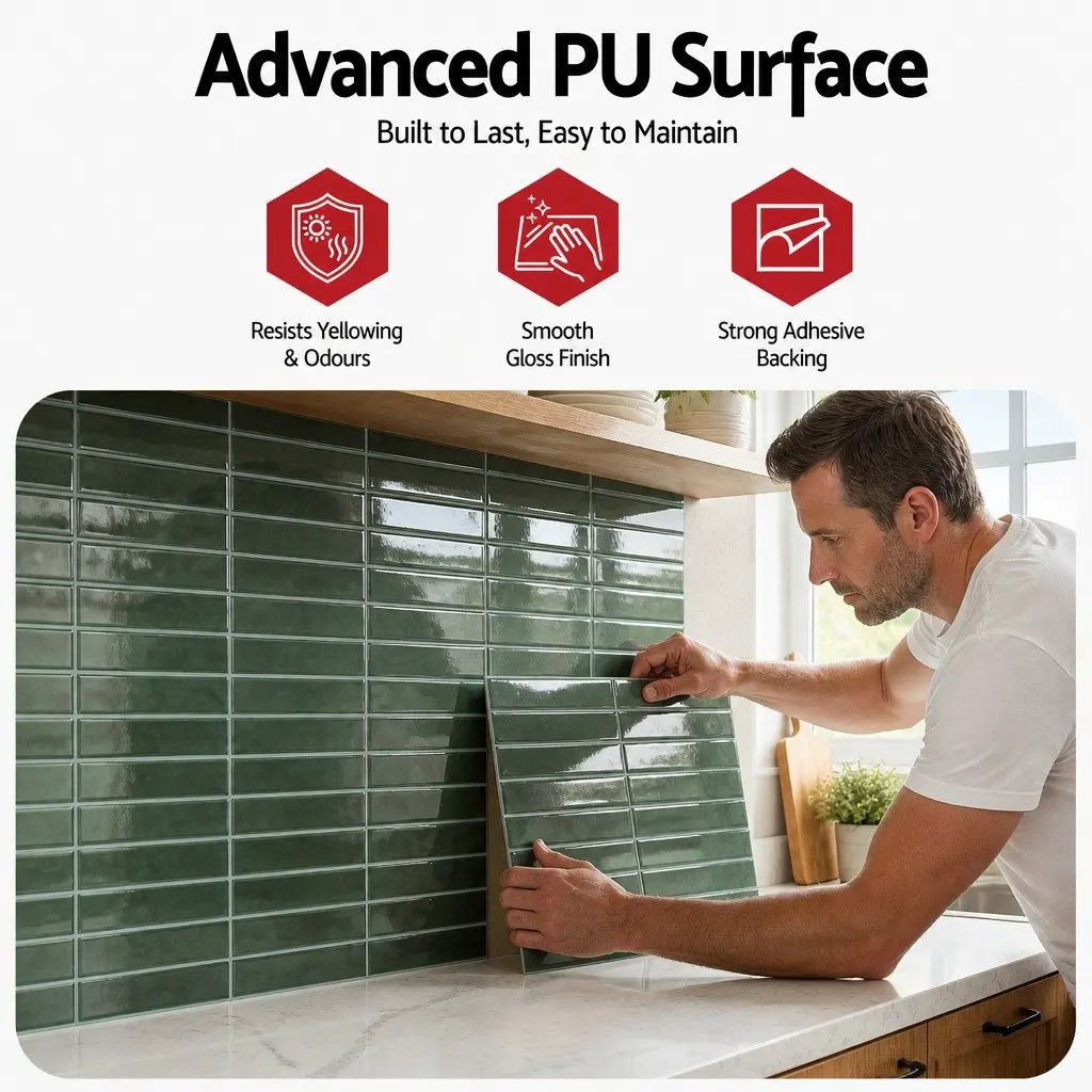 3D Peel and Stick Wall Tiles Vinyl 30.5 x 30.5 cm Green