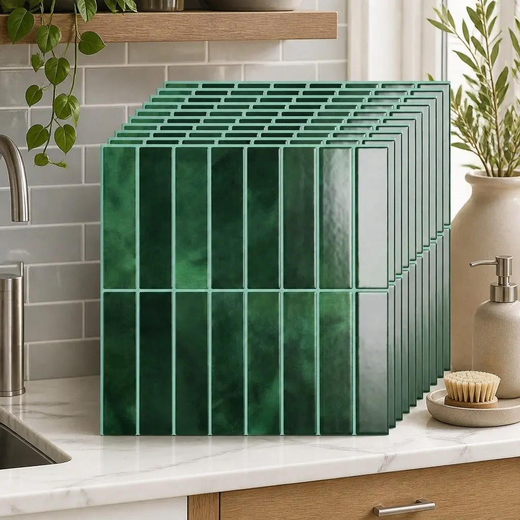 3D Peel and Stick Wall Tiles Vinyl 30.5 x 30.5 cm Green