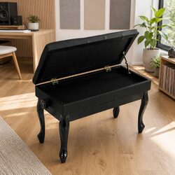 Piano Bench Stool Adjustable Height Storage Keyboard Seat Black