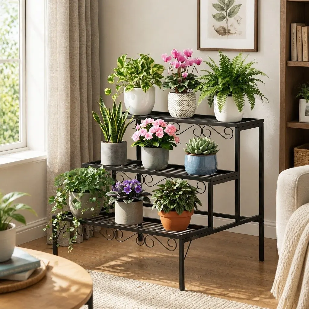 3 Tier Metal Plant Stand for Indoor and Outdoor Use