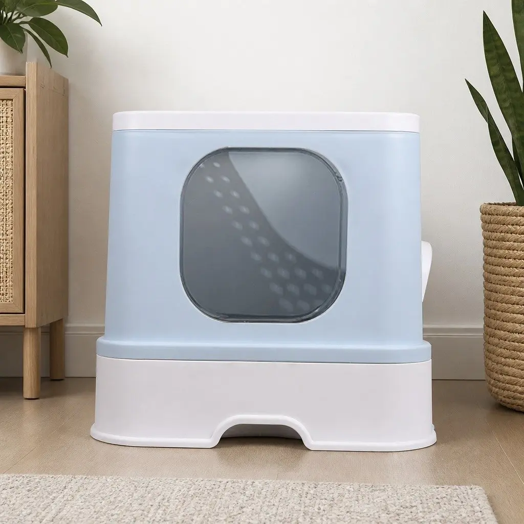 Double Door Enclosed Cat Litter Box in Blue
