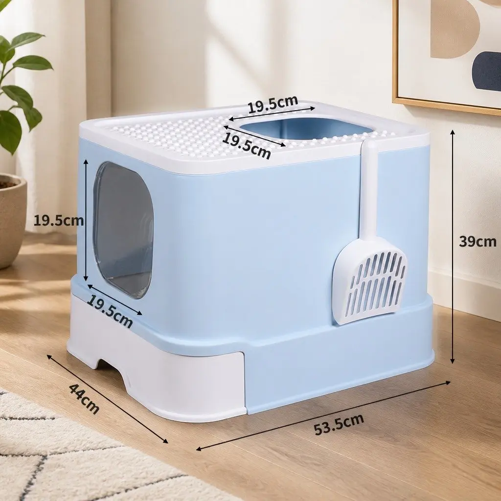 Double Door Enclosed Cat Litter Box in Blue