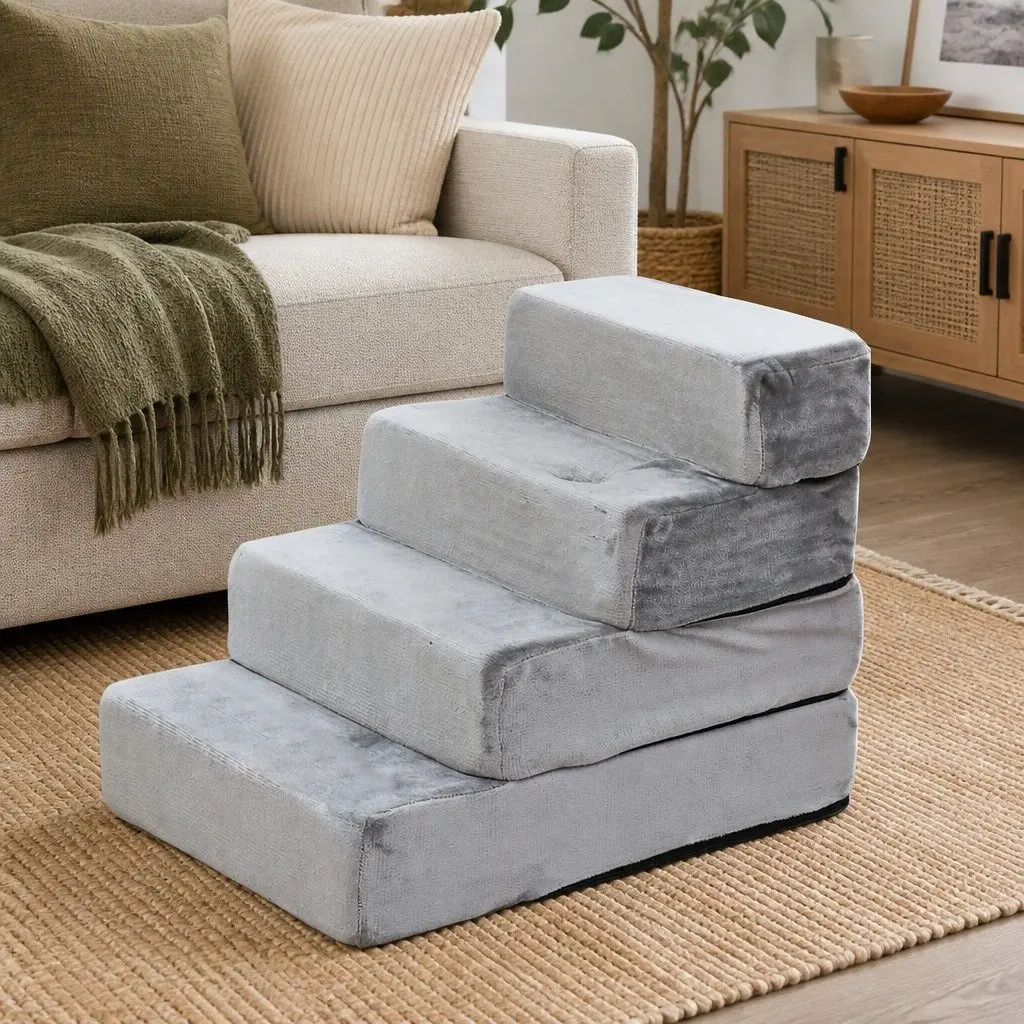 Pet Stairs Flannel XX-Large Grey 4 Step Ramp Portable Indoor Climbing Ramp Furniture Access