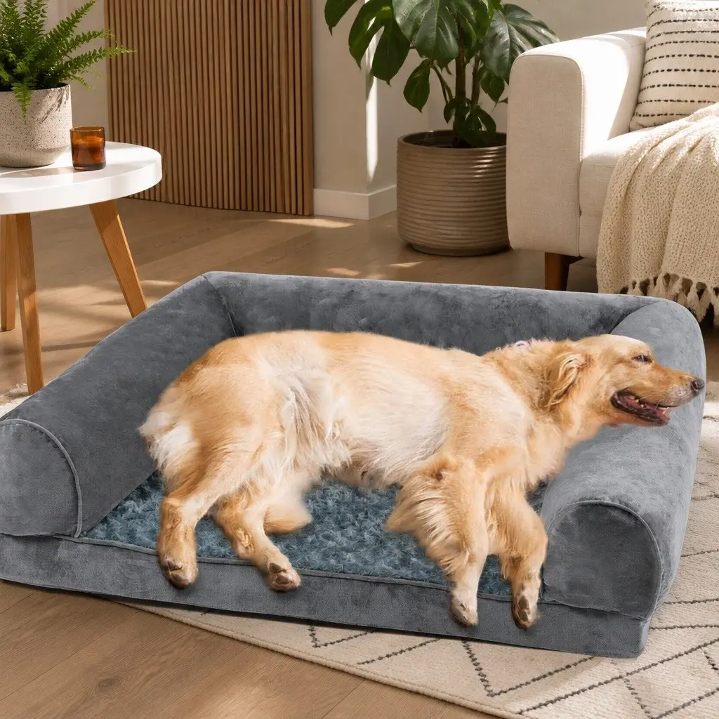 Large Grey Orthopaedic Memory Foam Pet Bed Sofa
