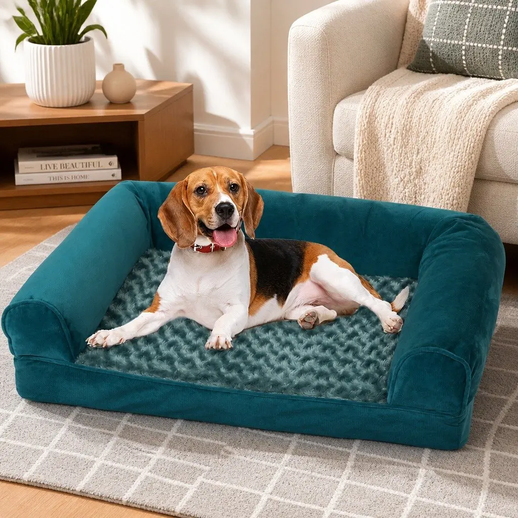 Orthopaedic Memory Foam Dog Bed Sofa in Blue/Grey