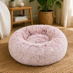 Large Pink Donut-Shaped Dog Bed with Removable Cover