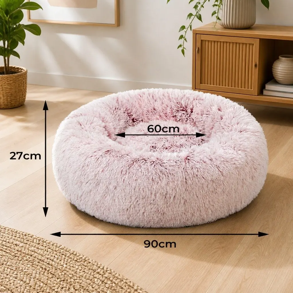 Large Pink Donut-Shaped Dog Bed with Removable Cover