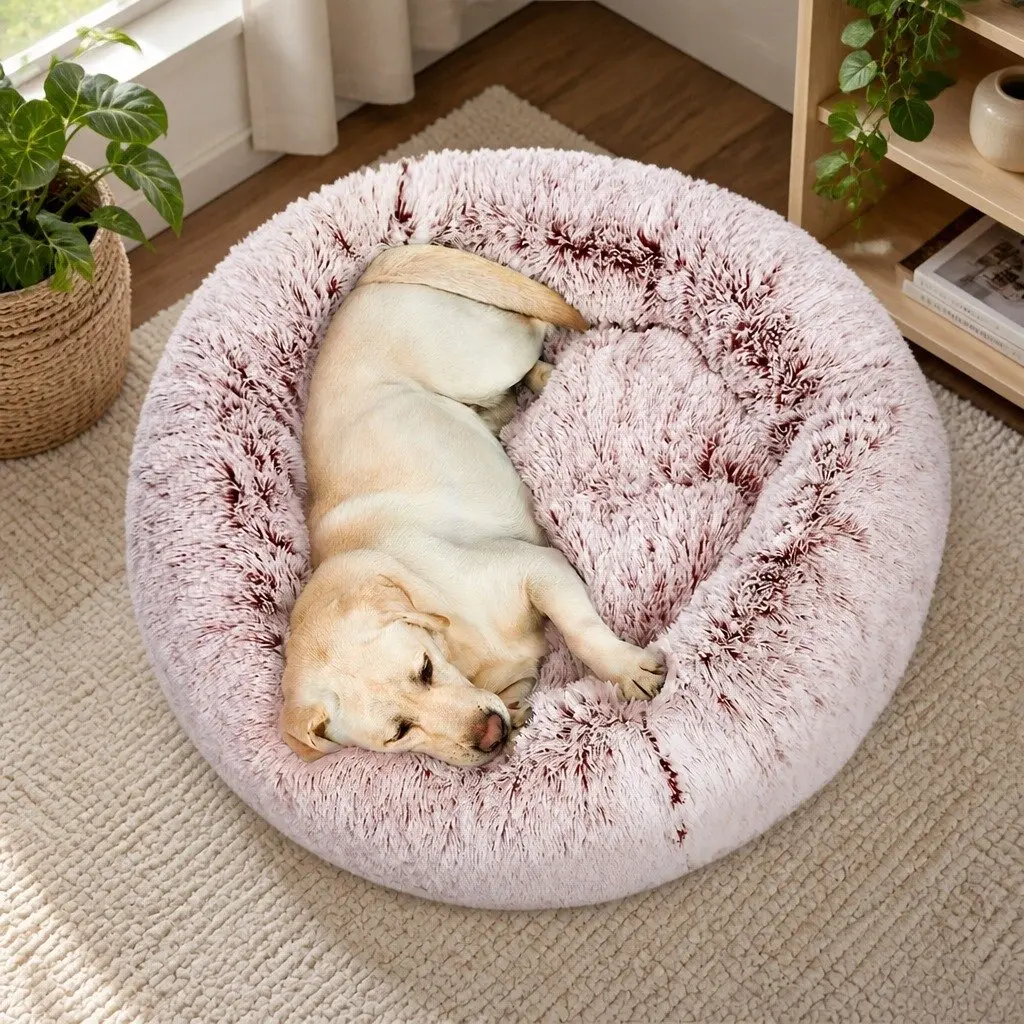 Large Pink Donut-Shaped Dog Bed with Removable Cover