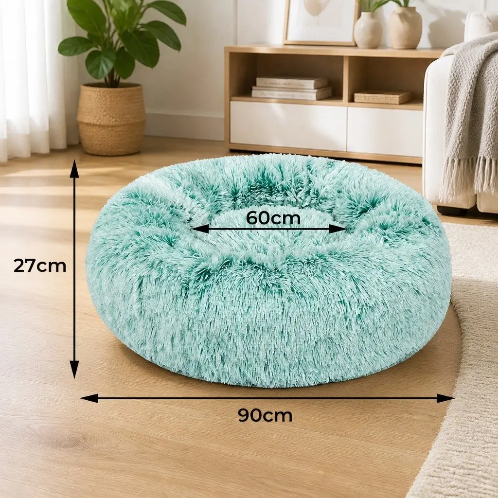Dog Bed Cover Plush Large Teal Removable Donut Shape