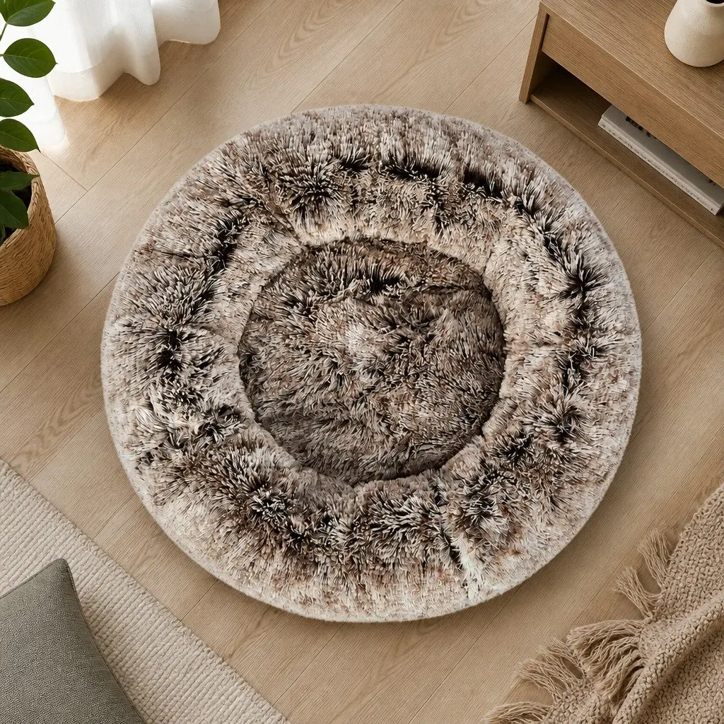 Pet Bed Plush Large Brown Donut Nest Cushion