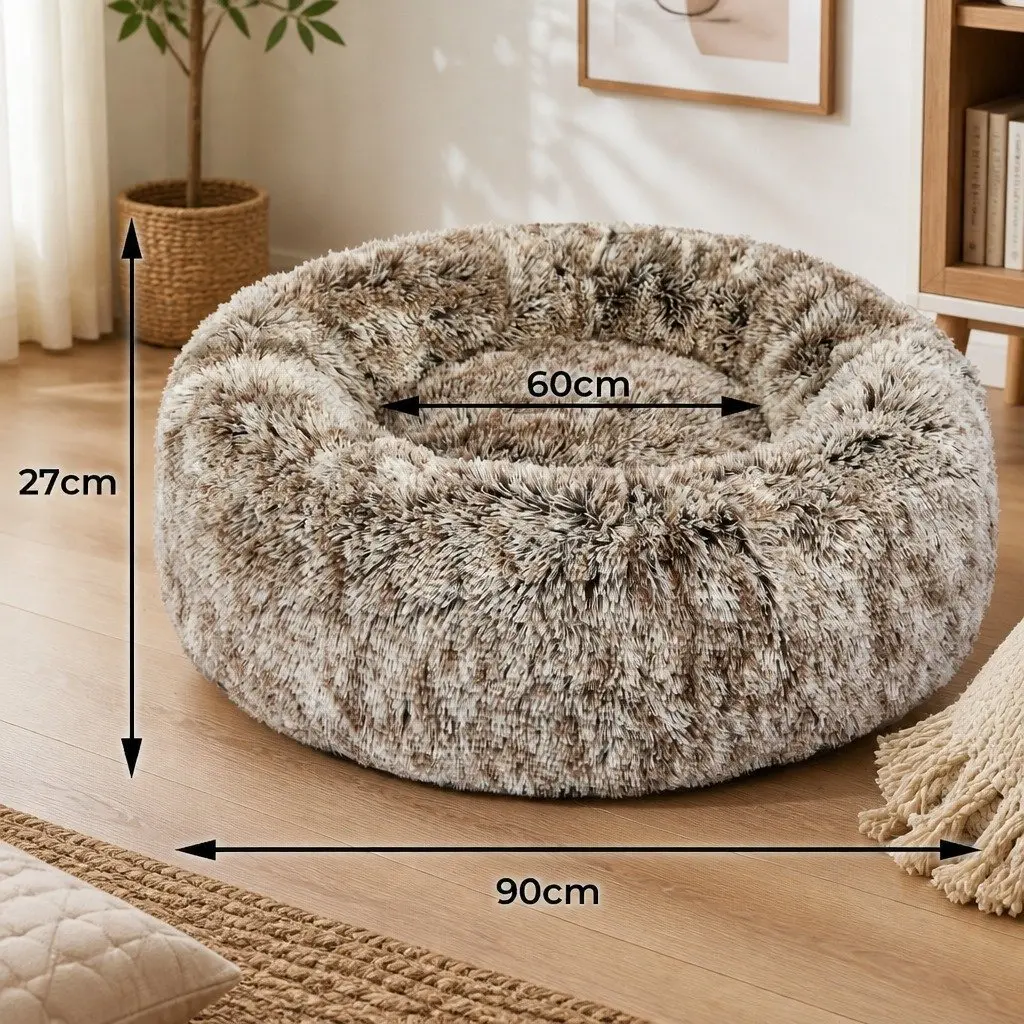 Pet Bed Plush Large Brown Donut Nest Cushion