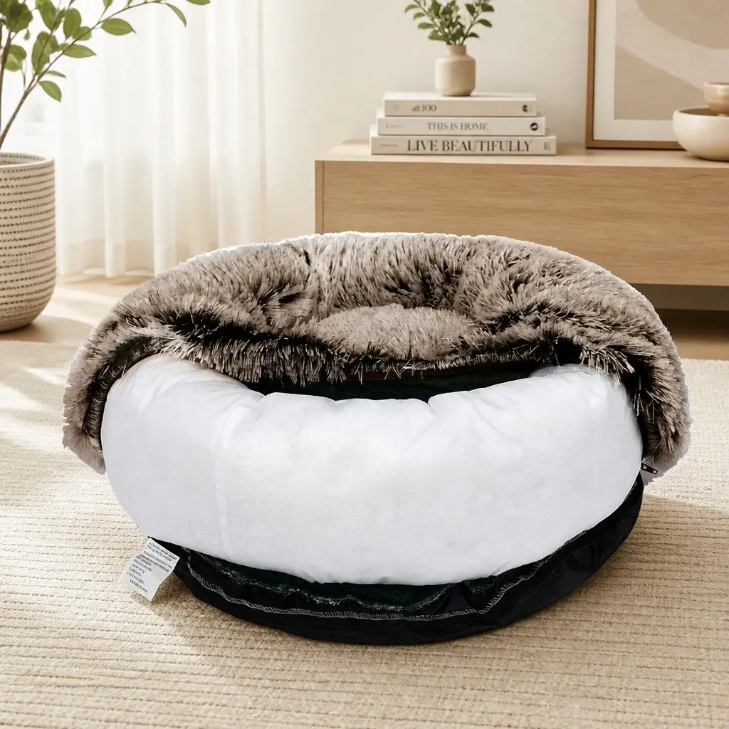 Pet Bed Plush Large Brown Donut Nest Cushion