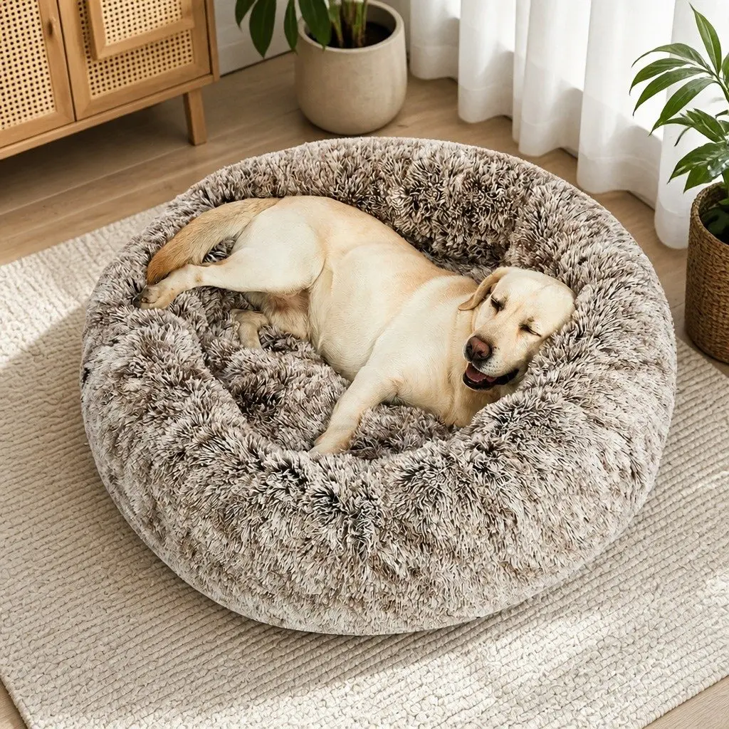 Pet Bed Plush Large Brown Donut Nest Cushion