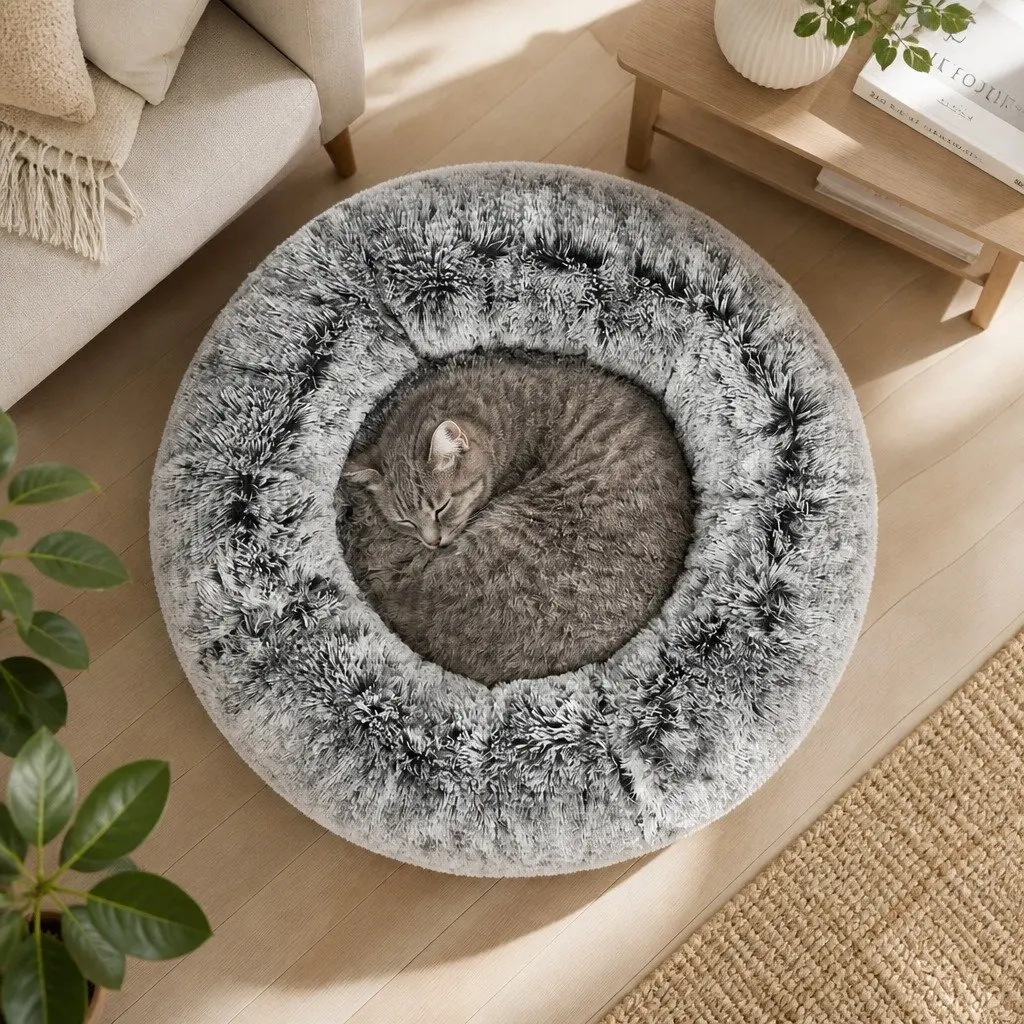 Calming Large Donut Nest Pet Bed with Non-slip Bottom