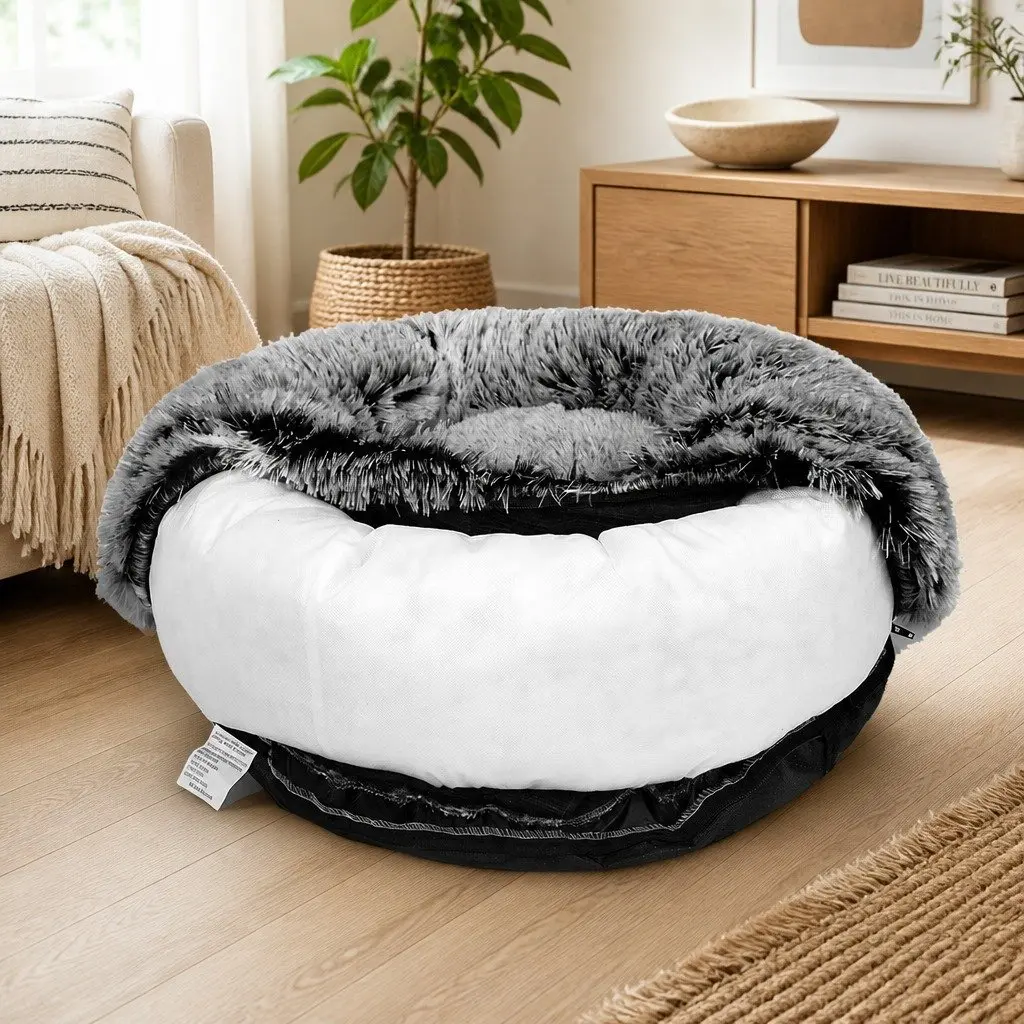 Calming Large Donut Nest Pet Bed with Non-slip Bottom