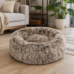 Pet Bed Donut Nest Calming M Brown Medium Raised Rim Non-Slip Bottom Removable