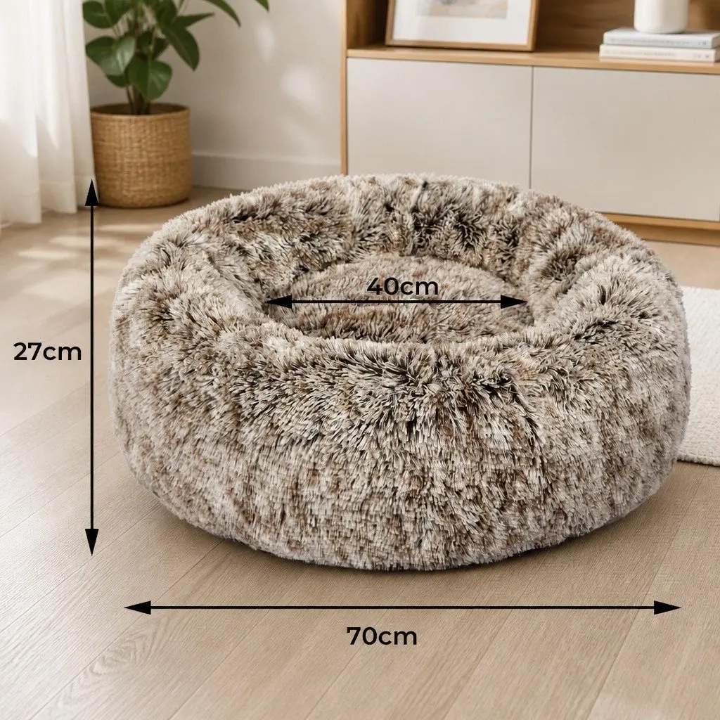 Medium Brown Calming Donut Pet Bed with Non-Slip Base