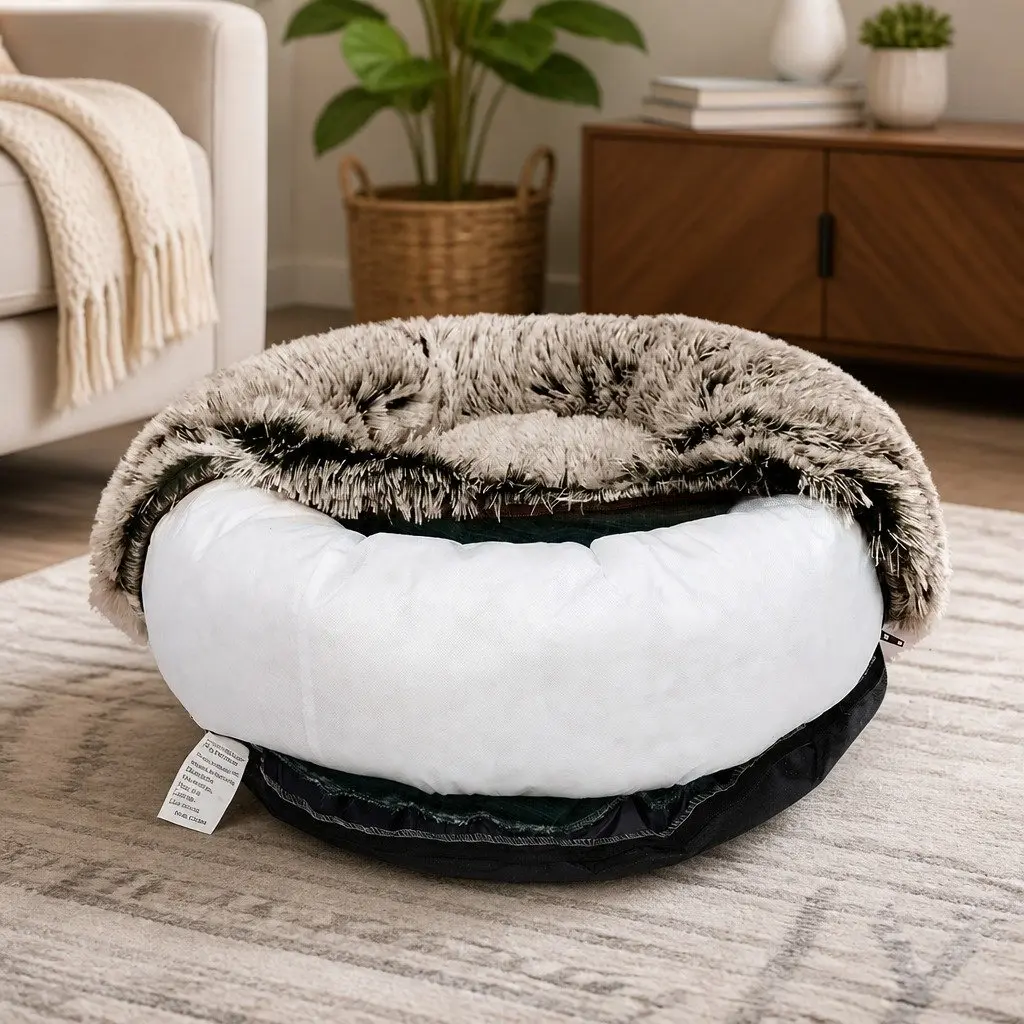 Medium Brown Calming Donut Pet Bed with Non-Slip Base