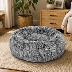 Charcoal Donut Nest Pet Bed for Cats and Dogs