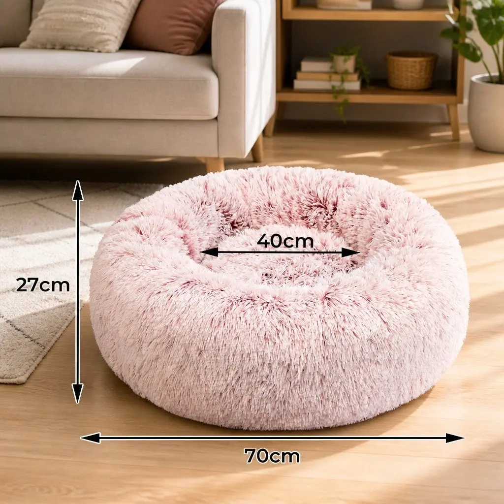 Pet Donut Bed Calming Nest Cat Dog Medium Pink Plush Comfort Anxiety Relief