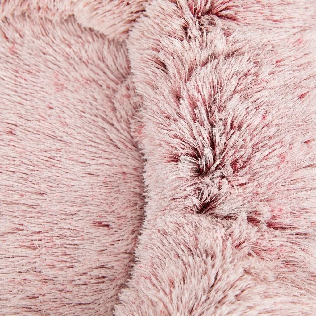Pet Donut Bed Calming Nest Cat Dog Medium Pink Plush Comfort Anxiety Relief