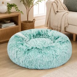 Medium Teal Plush Donut Pet Bed with Raised Rim