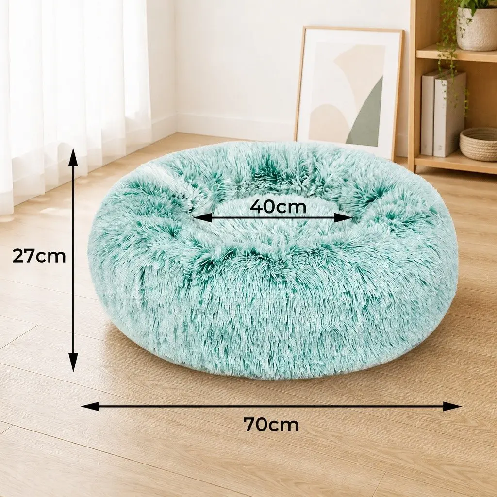 Medium Teal Plush Donut Pet Bed with Raised Rim