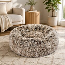 Calming Donut Pet Bed with Raised Rim for Dogs and Cats