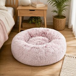 Calming Donut Pet Bed for Dogs and Cats XL Pink Plush