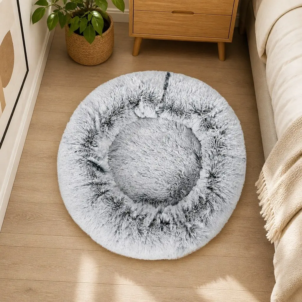 XXL Charcoal Donut-Shaped Pet Bed Removable Cover