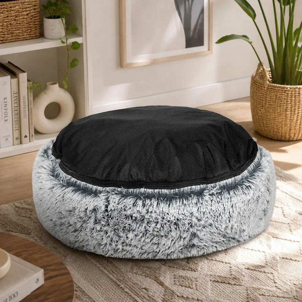 XXL Charcoal Donut-Shaped Pet Bed Removable Cover
