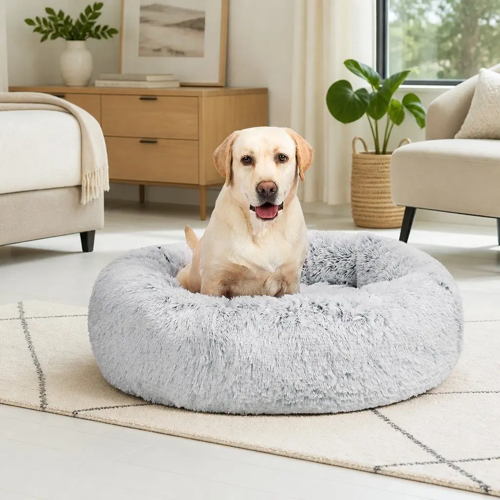 XXL Charcoal Donut-Shaped Pet Bed Removable Cover