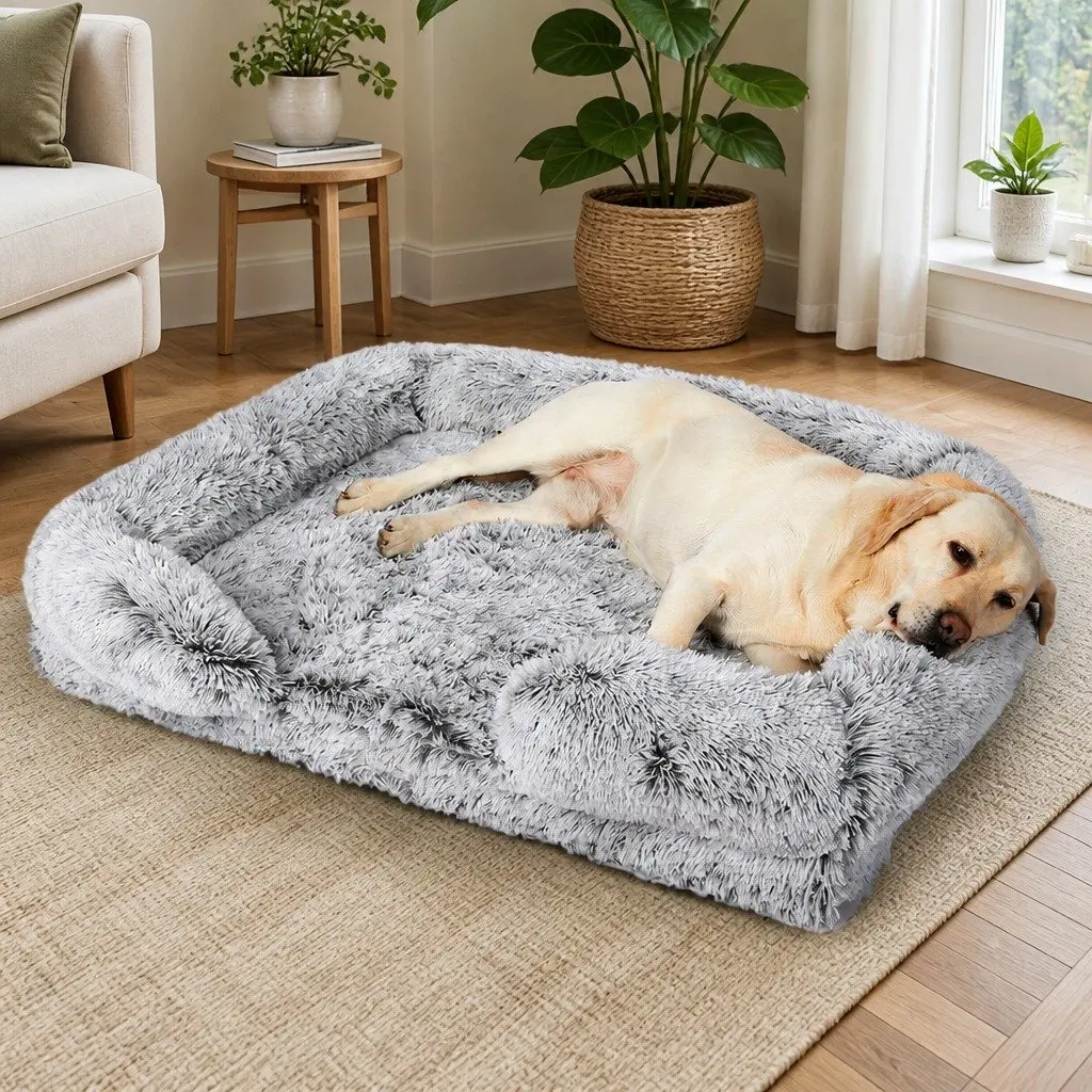 Large Dog Bed Memory Foam Plush Orthopedic Supportive Bolster Grey 112cm x 86.4cm x 23cm