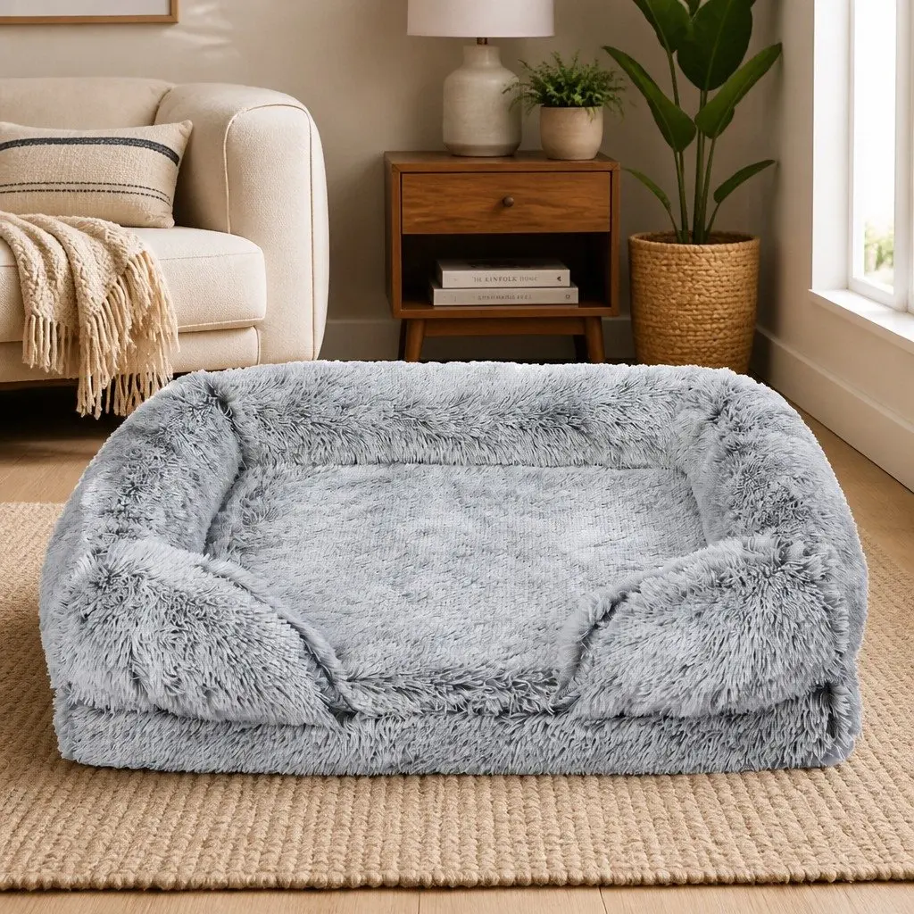 Orthopedic Medium Pet Bed with Supportive Bolster