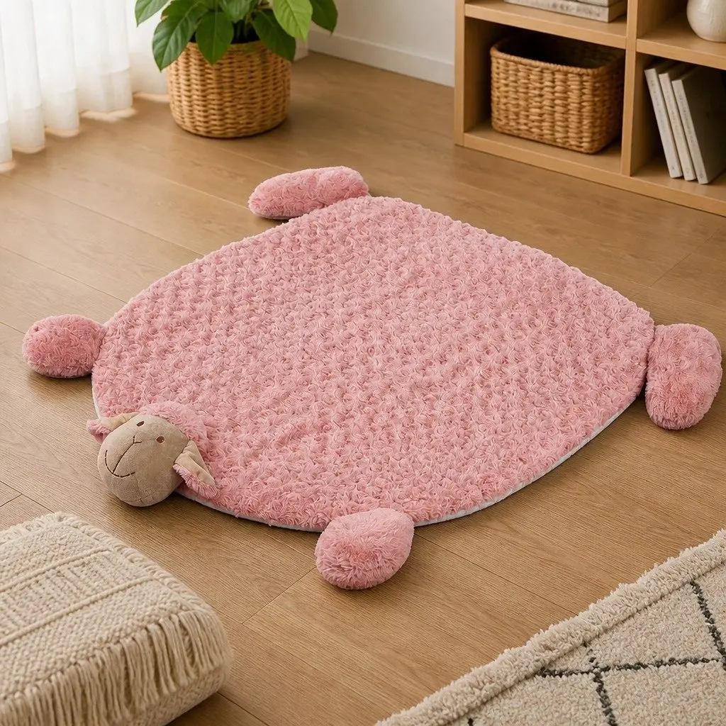 Large Plush Pet Bed with Squeaky Toys in Pink