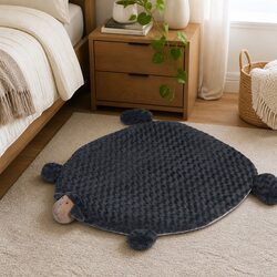 Plush Charcoal Grey Medium Pet Bed with Chewable Toys