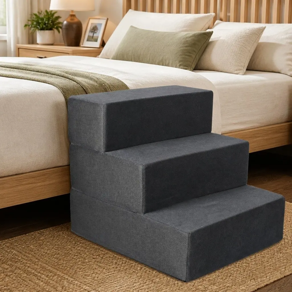 Pet Stairs Terry Cloth 2 Steps Grey