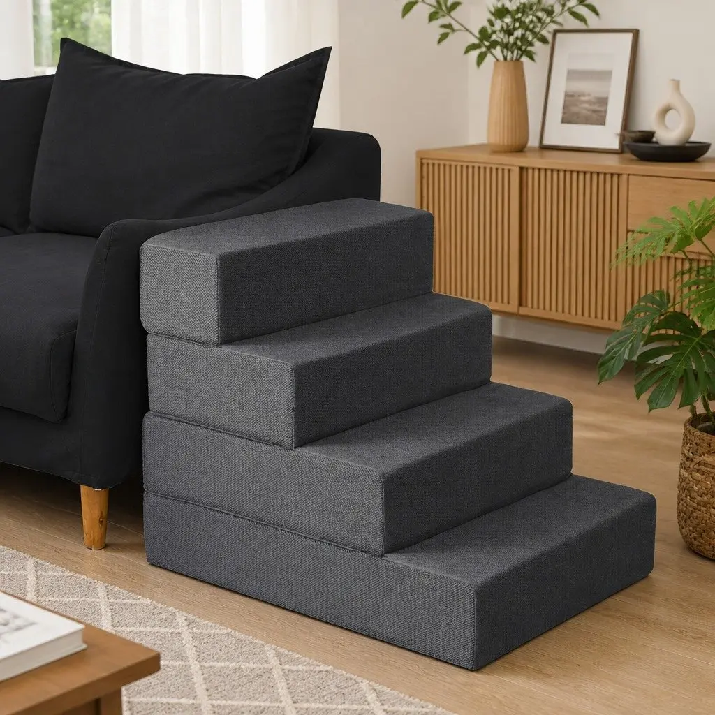 Pet Stairs Terry Cloth Adjustable Height Grey