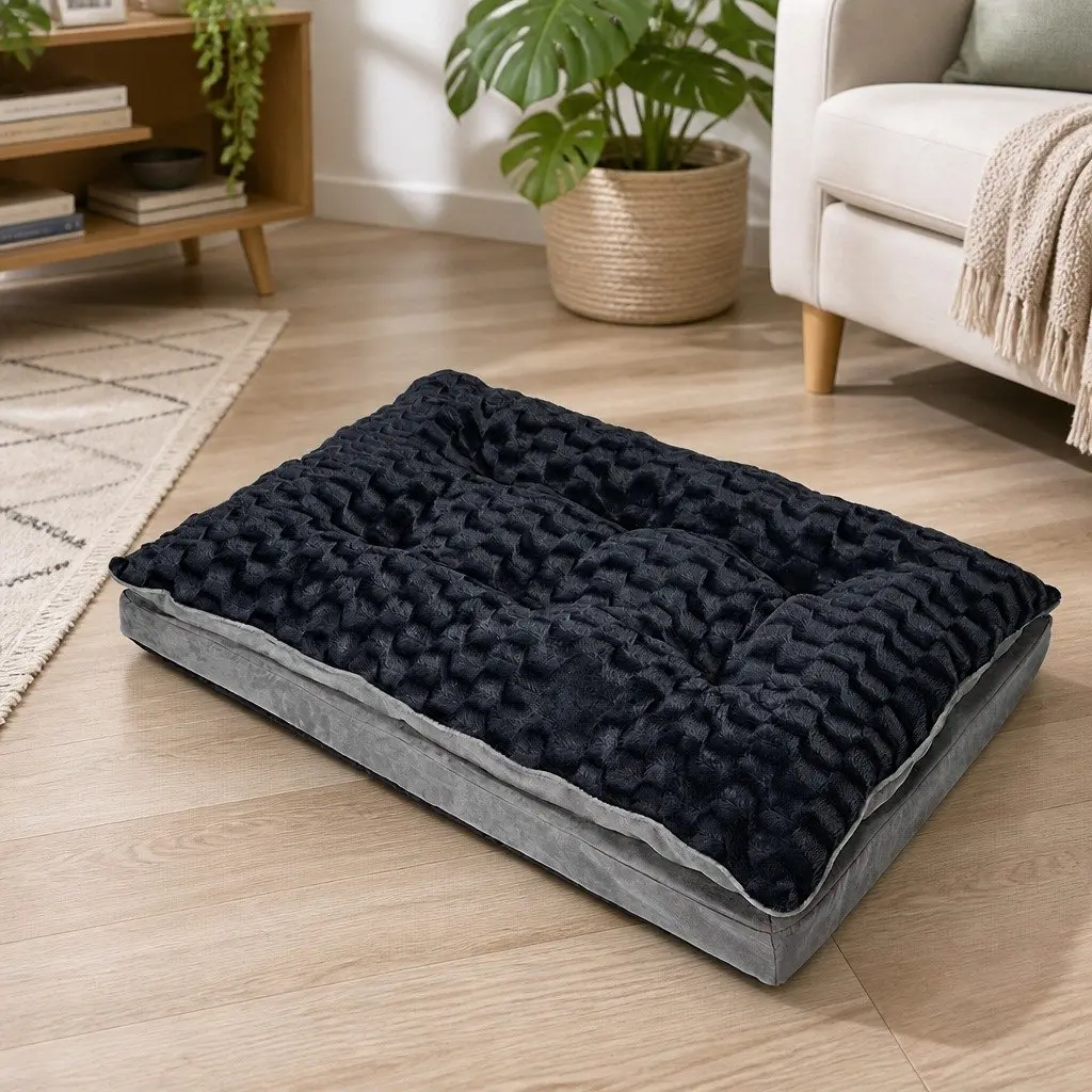 Pet Bed Memory Foam Plush Large Dark Grey Khaki