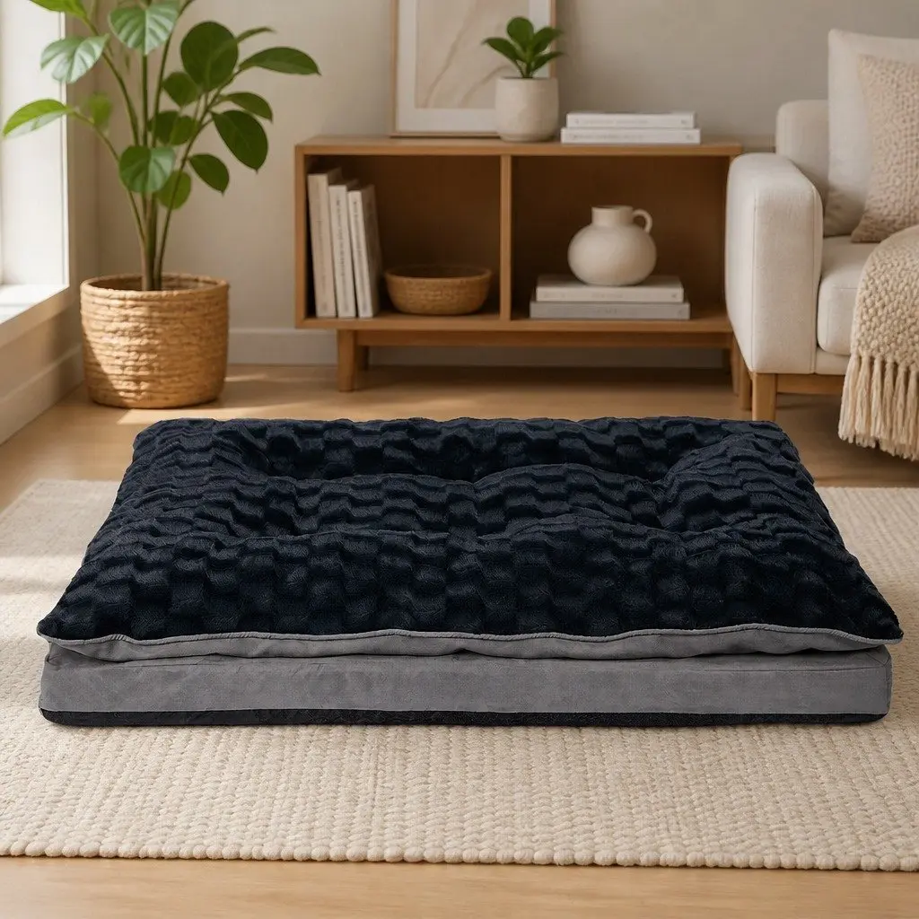Pet Bed Memory Foam Plush Large Dark Grey Khaki