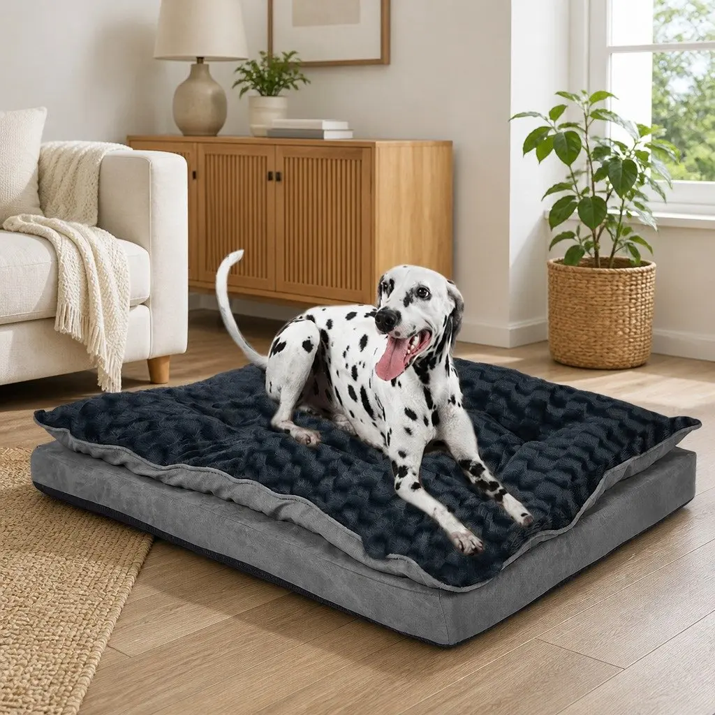 Pet Bed Memory Foam Plush Large Dark Grey Khaki