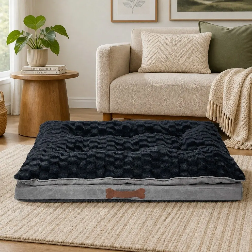 Memory Foam Dog Bed with Washable Cover in Medium Grey