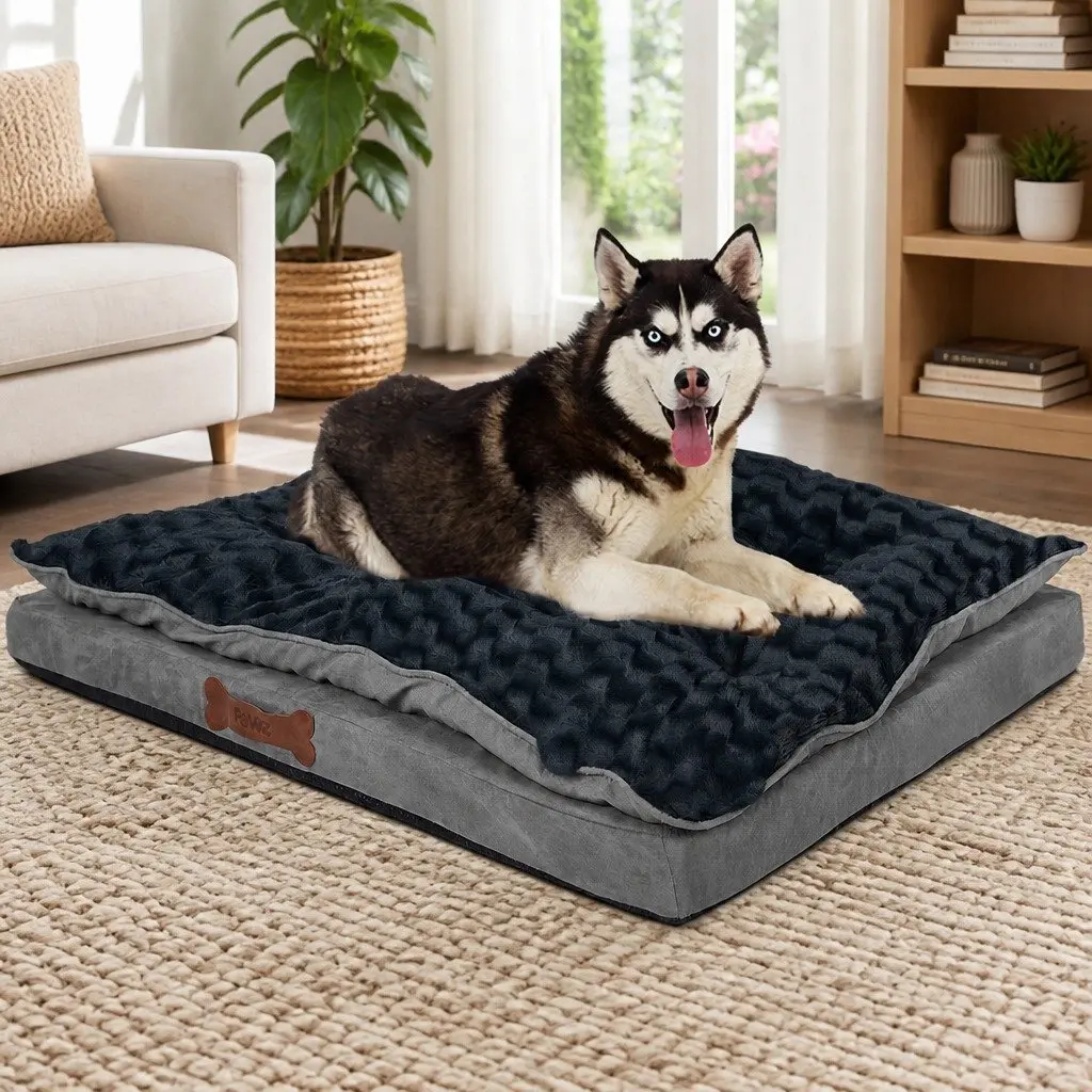 Memory Foam Dog Bed with Washable Cover in Medium Grey